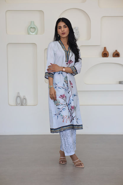 Mint Floral Printed Kurti Set