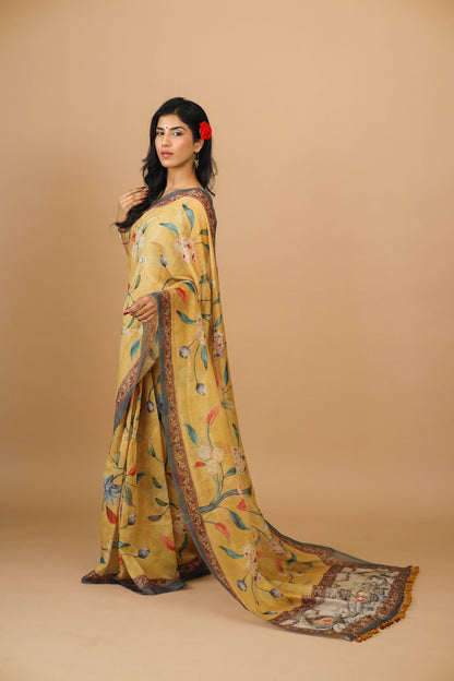 Yellow Floral Print Saree