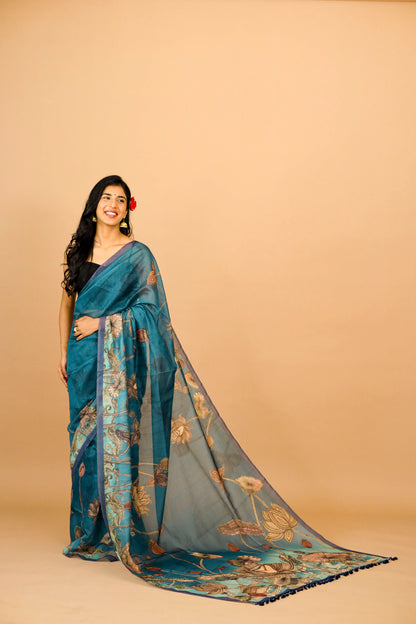 Blue Lotus Pichwai Print Saree