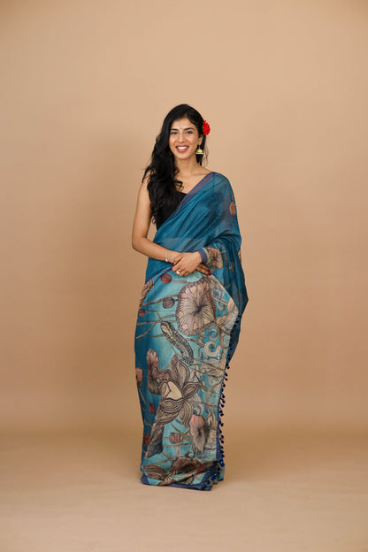 Blue Lotus Pichwai Print Saree