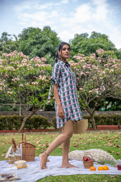 Square Stones Linen Multicolor Dress - Yuvani