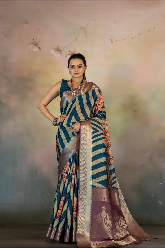 Cherry Blossom Tree Print JacquardSaree - Yuvani