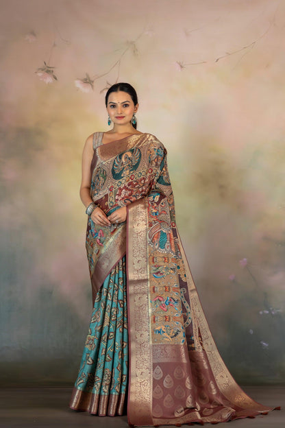 Dual Tone Figure & Kalamkari Jacquard Saree - Yuvani