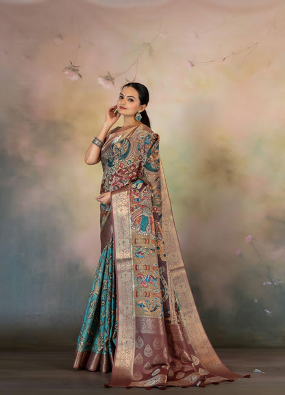 Dual Tone Figure & Kalamkari Jacquard Saree - Yuvani