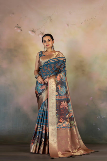 Blue Stripes with figure JacquardSaree - Yuvani