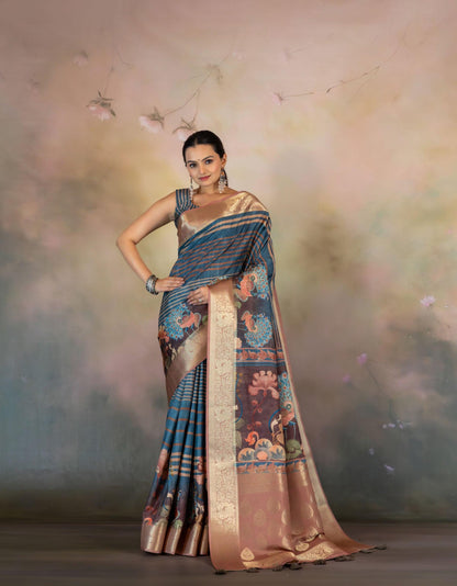 Blue Stripes with figure JacquardSaree - Yuvani