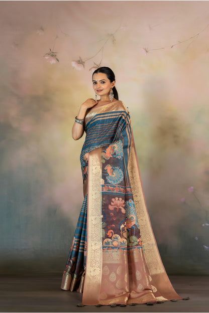 Blue Stripes with figure JacquardSaree - Yuvani