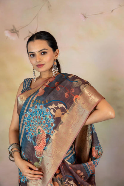 Blue Stripes with figure JacquardSaree - Yuvani