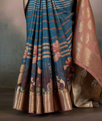 Blue Stripes with figure JacquardSaree - Yuvani