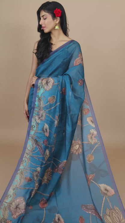 Blue Lotus Pichwai Print Saree